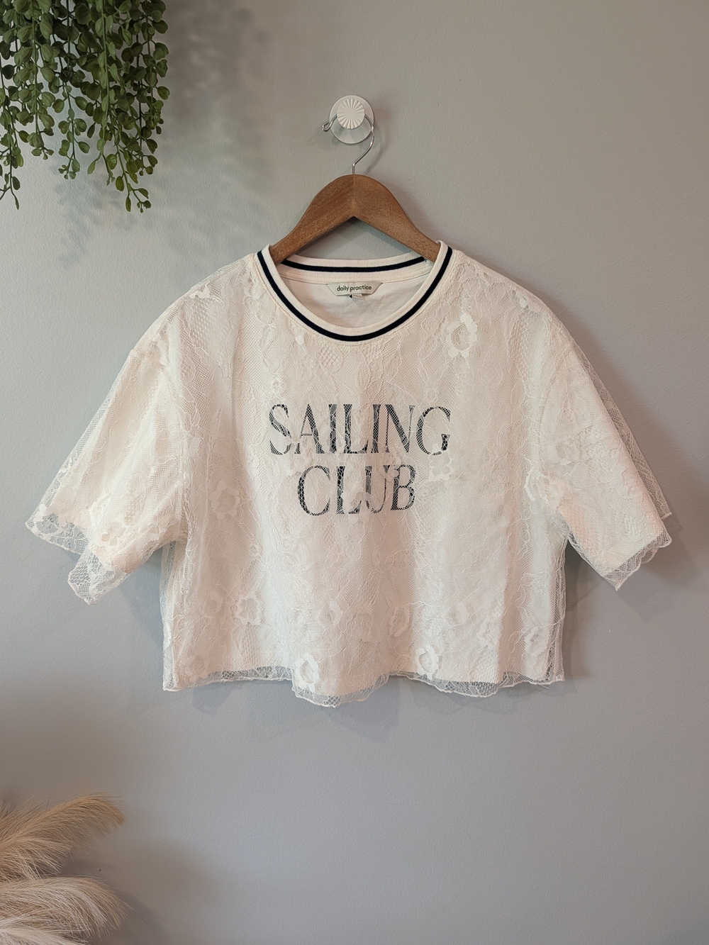 Daily Practice From Anthropologie Sailing Club White Lace Cropped Tee Sz Medium